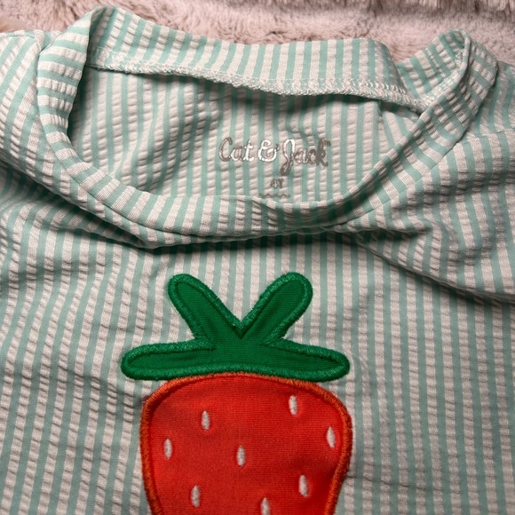PRE LOVED* Cat & Jack Girls Swimsuit; Size 4T; Strawberry Striped - Picture 2 of 3